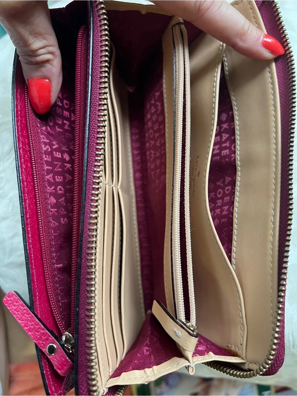 kate spade Raspberry Red Wellesley Layton Leather Wristlet Zip Wallet